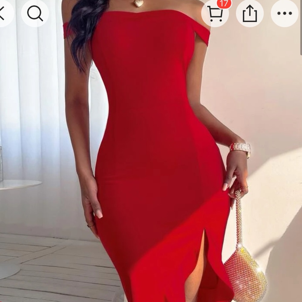Red pencil dress with slit